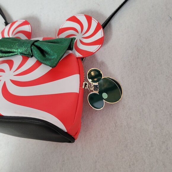 Disney Minnie Mouse Peppermint Swirl Crossbody Bag With Green Bow & Black Strap - Picture 4 of 11